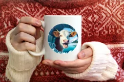 Icy Wall Cow Smiling Round Ornament Christmas Winter PNG Product Image 3