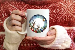 Christmas Reindeer Round Ornament Sublimation PNG Product Image 1