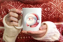 Watercolor Santa Image Round Sticker Ornament PNG Product Image 1