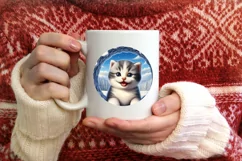 Kitten Snow Wall Round Ornament Sublimation PNG Product Image 4