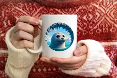 Icy Wall Seal Smiling Round Ornament Christmas Winter PNG Product Image 3