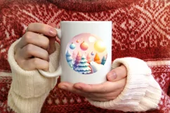 Winter Scene with Polar Bear Round Sticker Ornament Product Image 1