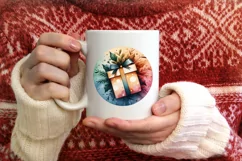 Colorful Gift Christmas Round Ornament Sublimation PNG Product Image 3