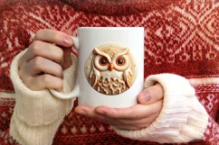 Round 3D Martzipan Christmas Owl Ornament Sublimation PNG Product Image 3