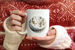 Round 3D Martzipan Winter Scene Ornament Sublimation PNG Product Image 3