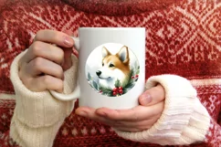 Christmas Dog Round Ornament Sublimation PNG Product Image 4