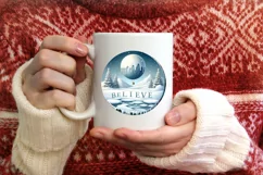 Round Winter Scene Believe Ornament PNG Product Image 1