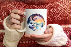 Snow Rabbit Round Painting Sublimation PNG Product Image 4