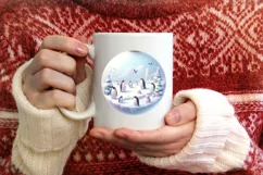 Round Winter Scene with Penguins Ornament PNG Product Image 3