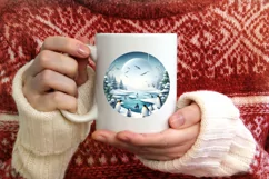 Winter Penguins Round Ornament PNG Product Image 3