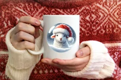 Watercolor Winter Scene Lamb Santa Hat Ornament PNG Product Image 4