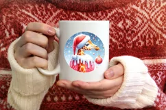 Watercolor Winter Scene Giraffe Santa Hat Ornament PNG Product Image 4