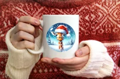 Watercolor Winter Scene Giraffe Santa Hat Ornament PNG Product Image 4