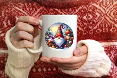Colorfull Watercollor Gnome Round Ornament Christmas PNG Product Image 3