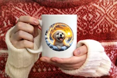 Digital Painting Snow Made Wall Puppy Round Ornament Product Image 3