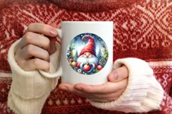 Gnome Christmas Round Ornament Sublimation PNG Product Image 1
