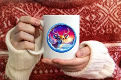 Digital Painting Snow Made Wall Deer Round Ornament Product Image 3