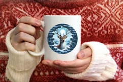 Deer Smiling Round Ornament Sublimation PNG Product Image 4