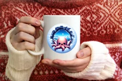 Octopus Smiling Round Ornament Sublimation PNG Product Image 3
