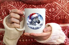 Zebra Winter Scene Round Ornament Sublimation PNG Product Image 3