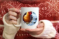 Chicken in Snow Wall Round Ornament Sublimation PNG Product Image 4