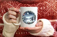 Winter Scene with Merry Christmas Round Ornament Sublimation Product Image 3