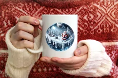 Winter Scene with Santa Round Sticker Ornament Sublimation Product Image 4