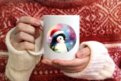 Colorful Christmas Penguin Round Ornament Sublimation PNG Product Image 4