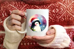 Colorful Christmas Penguin Round Ornament Sublimation PNG Product Image 3