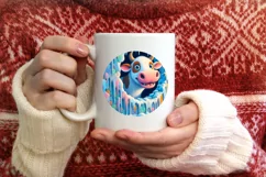 Cow in Winter Landscape Scene Sublimation Clipart PNG Product Image 3