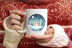 Winter Scene Round Sticker Ornament Sublimation PNG Product Image 3
