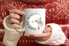 Winter Scene with Polar Bear Round Sticker Ornament Product Image 1