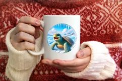 Smiling Turtle Icy Wall Round Ornament PNG Product Image 4