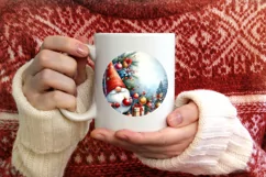 Colorful Christmas Gnome Round Ornament Sublimation PNG Product Image 3
