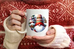 Colorful Christmas Gnome Round Ornament Sublimation PNG Product Image 4