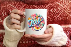 Winter Scene with JOY Round Sticker Ornament Sublimation Product Image 1