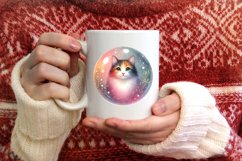 Colorful Christmas Cat Round Ornament Sublimation PNG Product Image 3