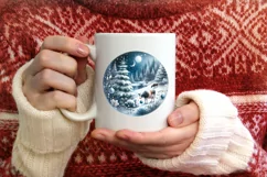 Cow Winter Scene Round Ornament Sublimation PNG Product Image 3