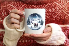 Cow Winter Scene Round Ornament Sublimation PNG Product Image 3