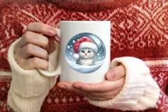 3D Winter Kitten Portrait with Santa Hat PNG Product Image 3