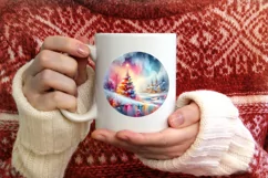 Colorful Winter Scene with Town Round Ornament Sublimation Product Image 4