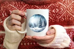 Winter Scene with Forest Round Ornament Sublimation PNG Product Image 3