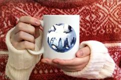 Winter Scene with Penguins Round Ornament Sublimation PNG Product Image 3