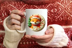 Winter Fox Round Ornament Sublimation PNG Product Image 1