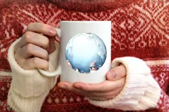 Winter Scene with Penguins Round Ornament Sublimation PNG Product Image 3