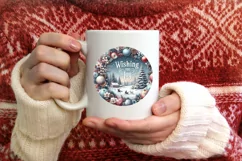 Winter Scene with Wishing You Joy Round Ornament Sublimation Product Image 3