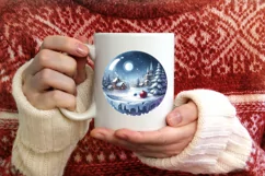 Winter Scene with Town Round Ornament Sublimation PNG Product Image 3
