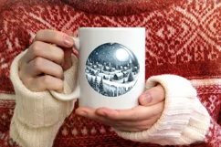 Winter Scene with Town Round Ornament Sublimation PNG Product Image 3
