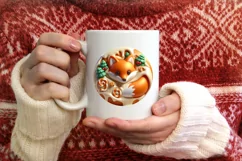 3D Christmas Fox Round Ornament Sublimation PNG Product Image 4