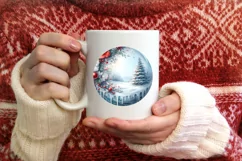 Winter Scene with Flowers Round Ornament Sublimation PNG Product Image 3
